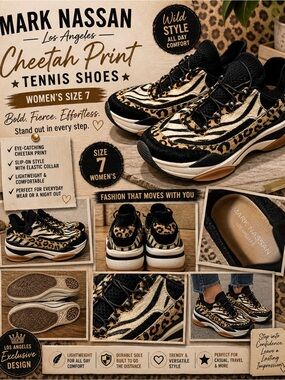 Women’s Cheetah Print Athletic Sneakers - Black & Tan
